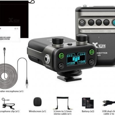 Detalhes do produto MICROFONE CAMERA XVIVE U5 DIGITAL WIRELESS LAVALIER SISTEMA DE MICROFONE DA CâMERA