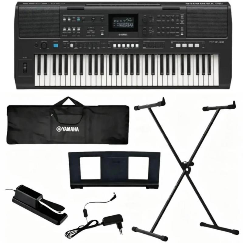 Kit teclado Yamaha Psr-e483+Fonte+Capa+Suporte+Pedal Sustem+Capa