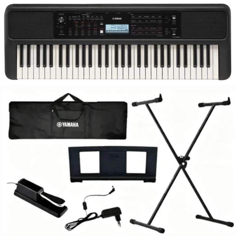 Kit Teclado Yamaha Psr-e383+Fonte+Capa+Suporte+Pedal Sustem