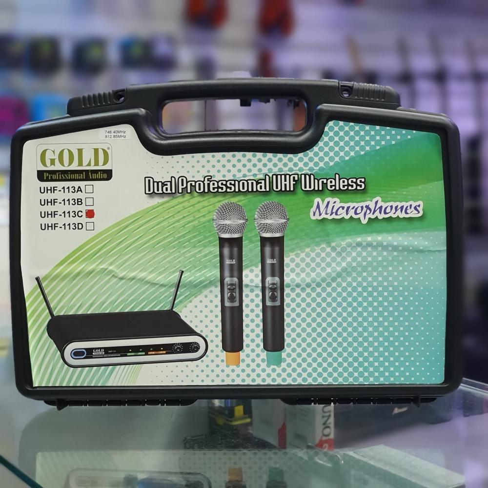 Microfone Duplo bastão Sem Fio GOLD UHF-113 