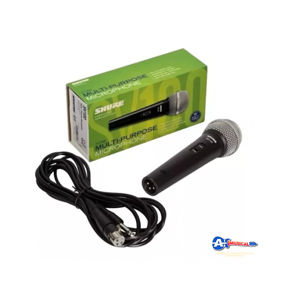 Microfone Com fio Shure SV100 Com cabo Dinamico